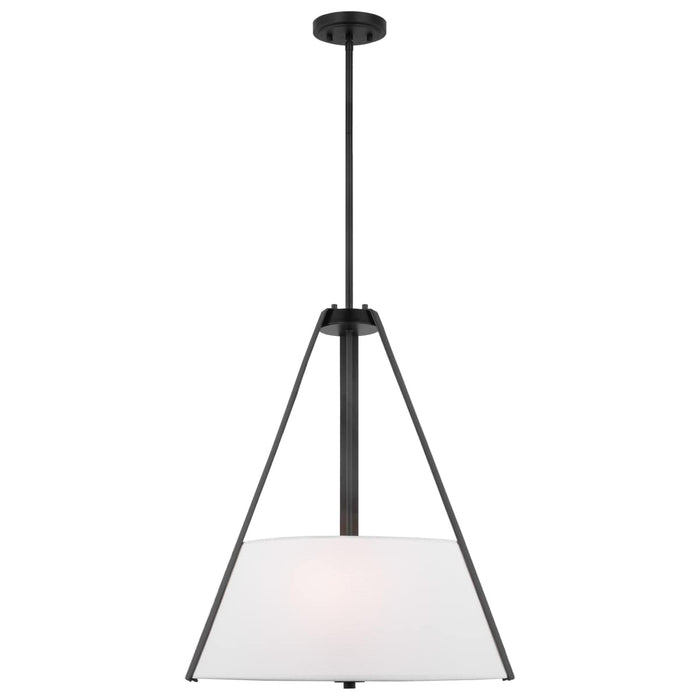 Pendant Nuvo 60-7696 Brewster - 3 Light Pendant - Black Finish - Faux Leather Wrapped Straps - White Textile Shade Nuvo