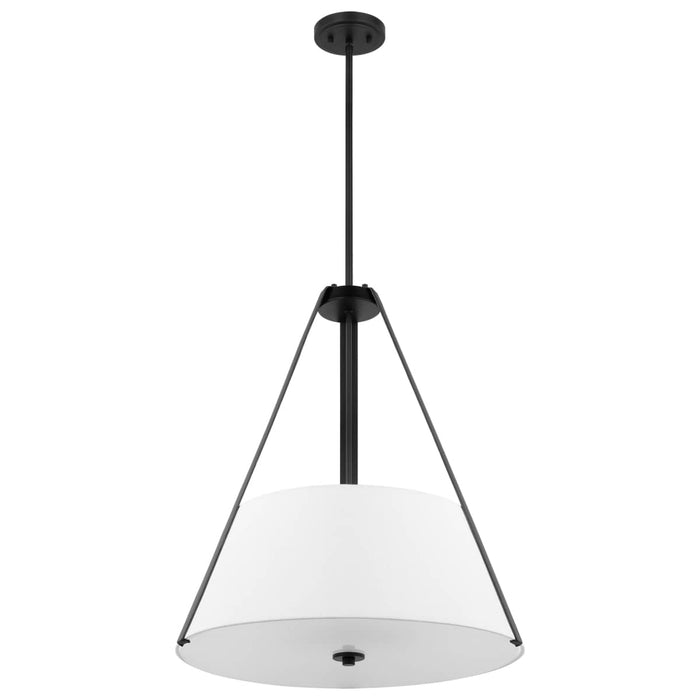Pendant Nuvo 60-7696 Brewster - 3 Light Pendant - Black Finish - Faux Leather Wrapped Straps - White Textile Shade Nuvo