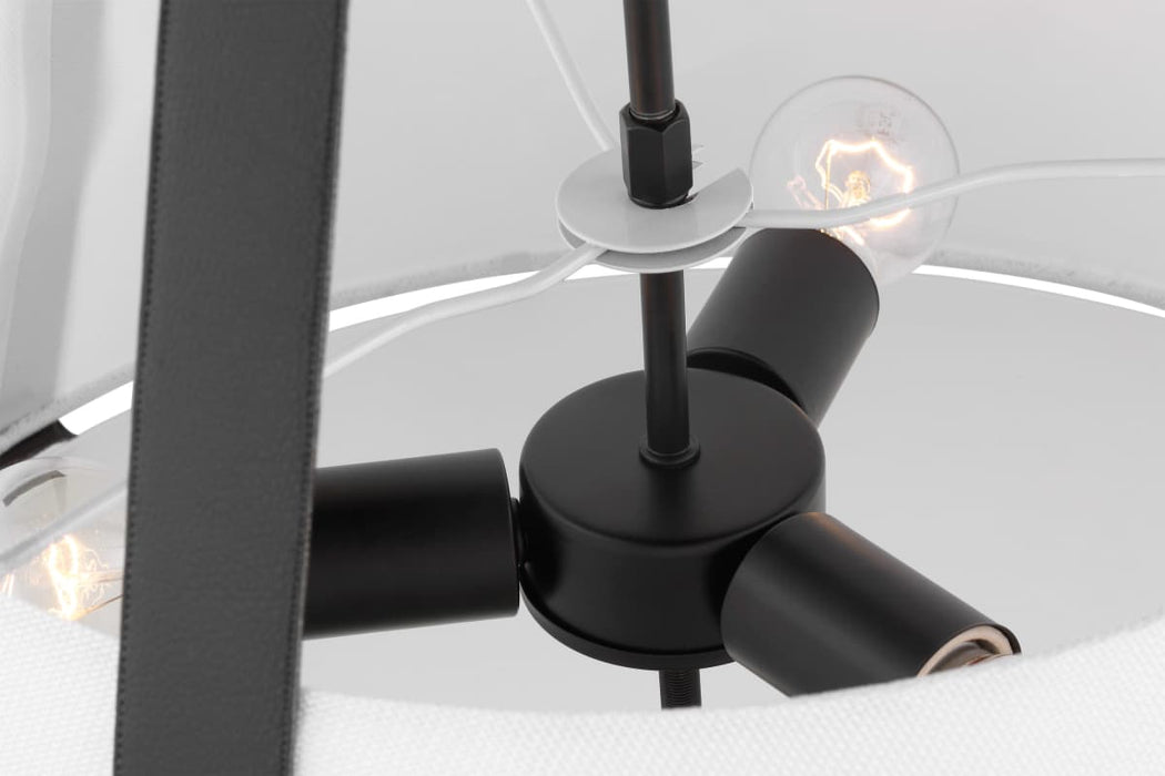 Pendant Nuvo 60-7696 Brewster - 3 Light Pendant - Black Finish - Faux Leather Wrapped Straps - White Textile Shade Nuvo