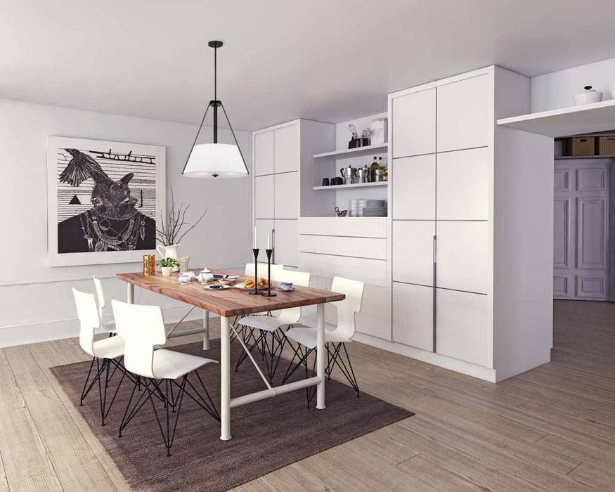 Pendant Nuvo 60-7696 Brewster - 3 Light Pendant - Black Finish - Faux Leather Wrapped Straps - White Textile Shade Nuvo