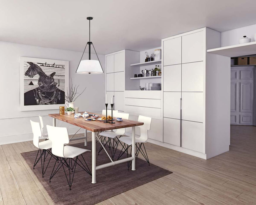 Pendant Nuvo 60-7696 Brewster - 3 Light Pendant - Black Finish - Faux Leather Wrapped Straps - White Textile Shade Nuvo