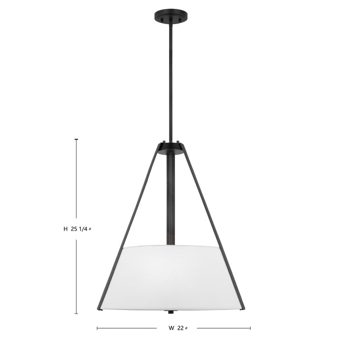 Pendant Nuvo 60-7696 Brewster - 3 Light Pendant - Black Finish - Faux Leather Wrapped Straps - White Textile Shade Nuvo