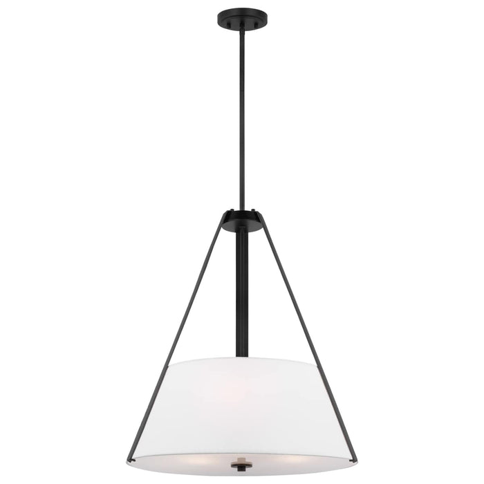 Pendant Nuvo 60-7696 Brewster - 3 Light Pendant - Black Finish - Faux Leather Wrapped Straps - White Textile Shade Nuvo