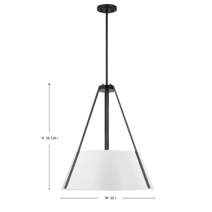 Pendant Nuvo 60-7697 Brewster - 3 Light Pendant - Black Finish - White Metal Shade Nuvo