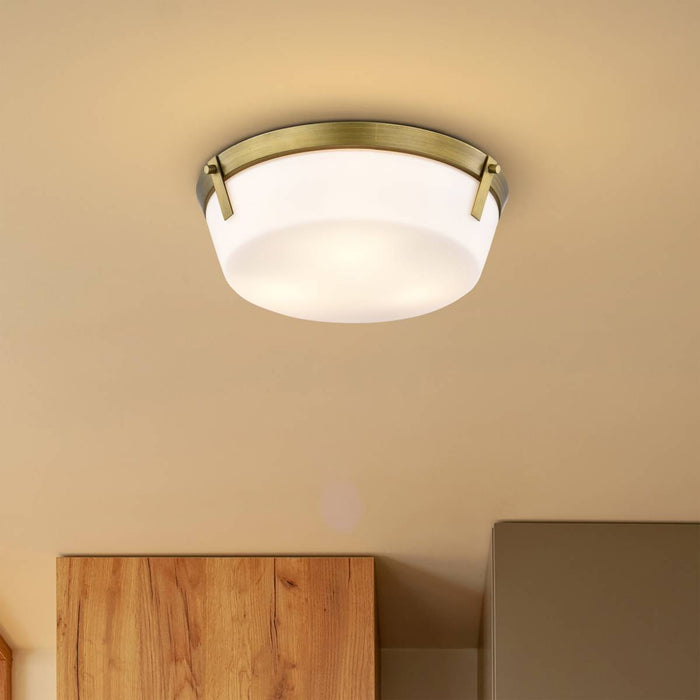 Flush Mount Nuvo 60-7750 Rowen 3 Light Flush Mount - Natural Brass Finish - Etched White Glass Nuvo