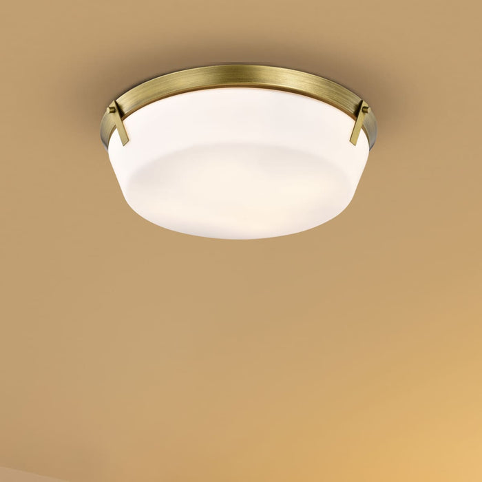 Flush Mount Nuvo 60-7751 Rowen 4 Light Flush Mount - Natural Brass Finish - Etched White Glass Nuvo