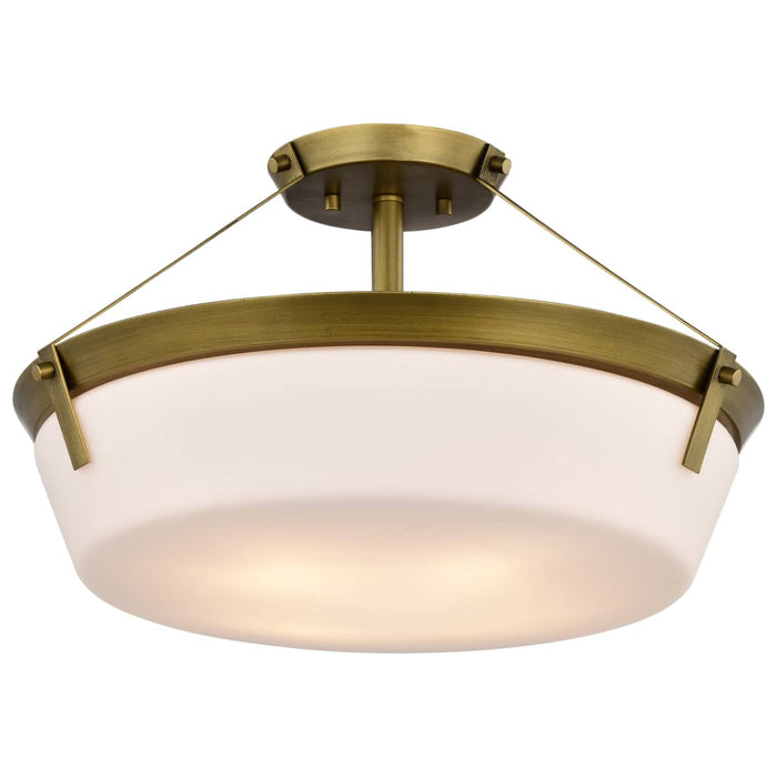 Semi Flush Mount Nuvo 60-7752 Rowen 4 Light Semi Flush - Natural Brass Finish - Etched White Glass Nuvo