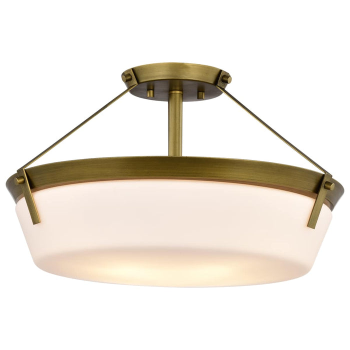 Semi Flush Mount Nuvo 60-7752 Rowen 4 Light Semi Flush - Natural Brass Finish - Etched White Glass Nuvo