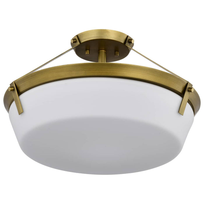 Semi Flush Mount Nuvo 60-7752 Rowen 4 Light Semi Flush - Natural Brass Finish - Etched White Glass Nuvo
