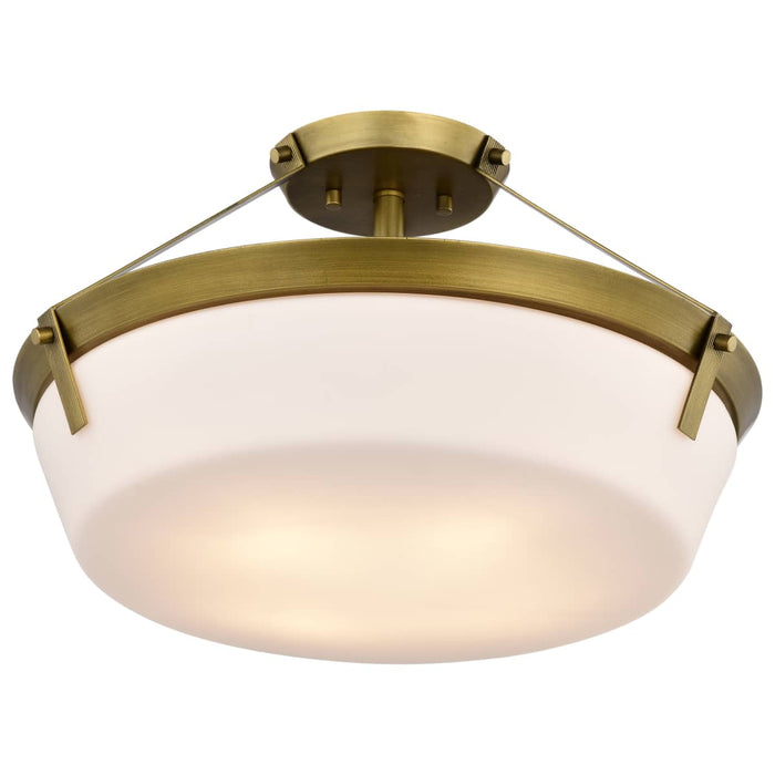Semi Flush Mount Nuvo 60-7752 Rowen 4 Light Semi Flush - Natural Brass Finish - Etched White Glass Nuvo