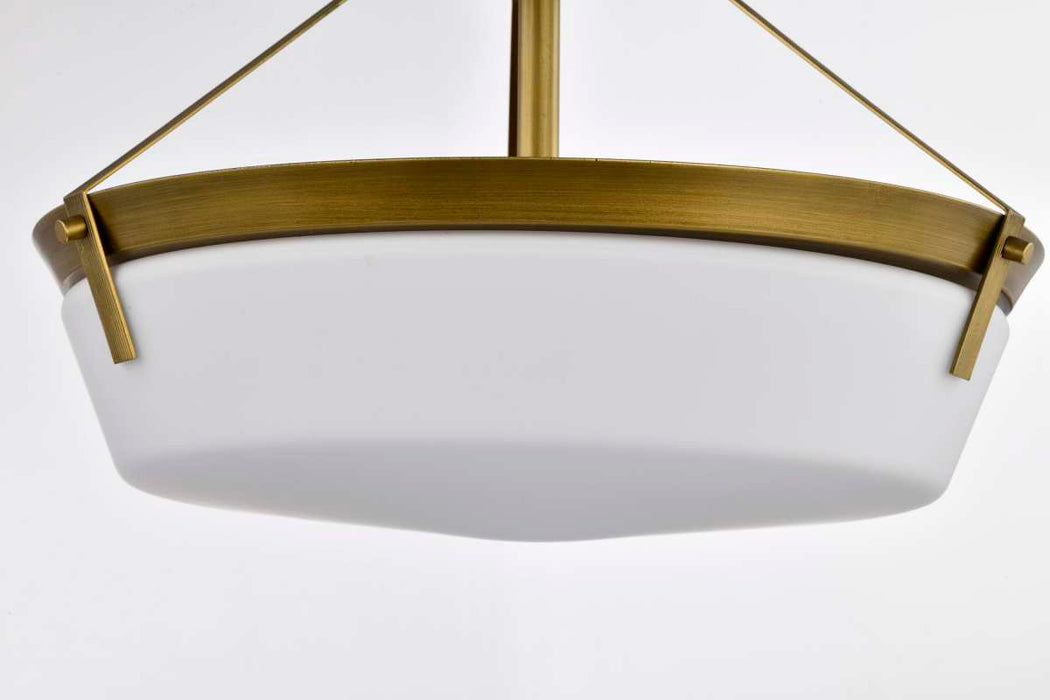 Semi Flush Mount Nuvo 60-7752 Rowen 4 Light Semi Flush - Natural Brass Finish - Etched White Glass Nuvo