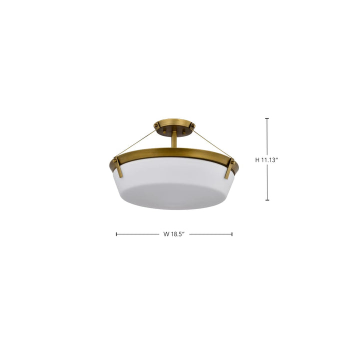 Semi Flush Mount Nuvo 60-7752 Rowen 4 Light Semi Flush - Natural Brass Finish - Etched White Glass Nuvo
