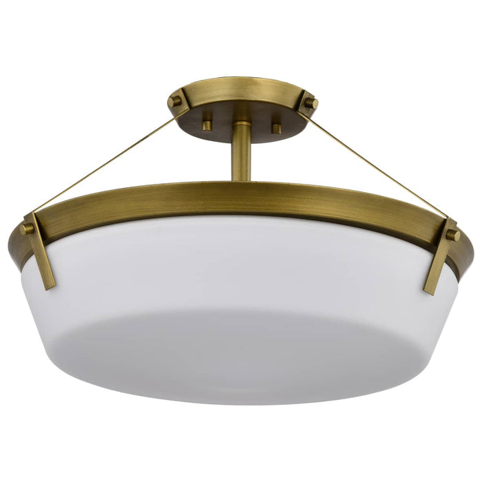 Semi Flush Mount Nuvo 60-7752 Rowen 4 Light Semi Flush - Natural Brass Finish - Etched White Glass Nuvo