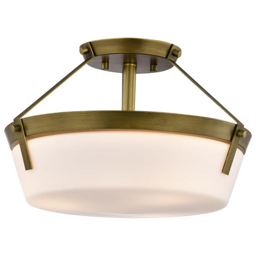 Semi Flush Mount Nuvo 60-7753 Rowen 3 Light Semi Flush - Natural Brass Finish - Etched White Glass Nuvo