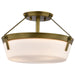 Semi Flush Mount Nuvo 60-7753 Rowen 3 Light Semi Flush - Natural Brass Finish - Etched White Glass Nuvo