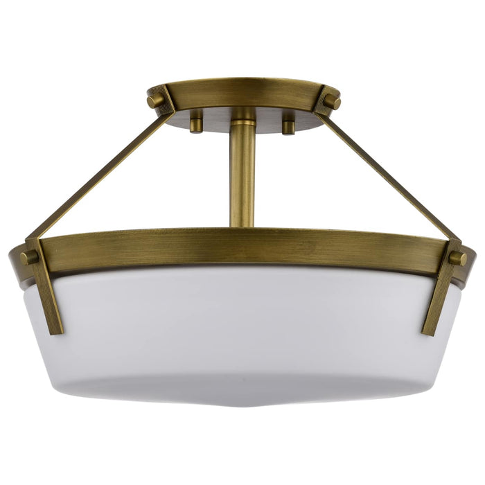 Semi Flush Mount Nuvo 60-7753 Rowen 3 Light Semi Flush - Natural Brass Finish - Etched White Glass Nuvo