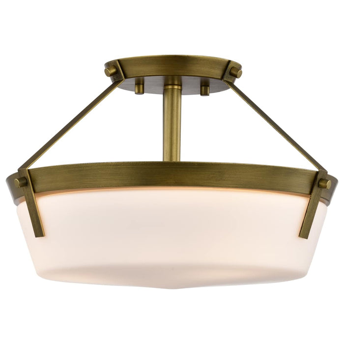 Semi Flush Mount Nuvo 60-7753 Rowen 3 Light Semi Flush - Natural Brass Finish - Etched White Glass Nuvo
