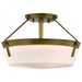 Semi Flush Mount Nuvo 60-7753 Rowen 3 Light Semi Flush - Natural Brass Finish - Etched White Glass Nuvo