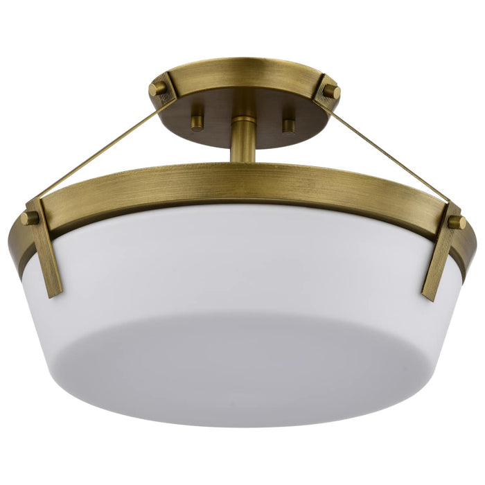 Semi Flush Mount Nuvo 60-7753 Rowen 3 Light Semi Flush - Natural Brass Finish - Etched White Glass Nuvo