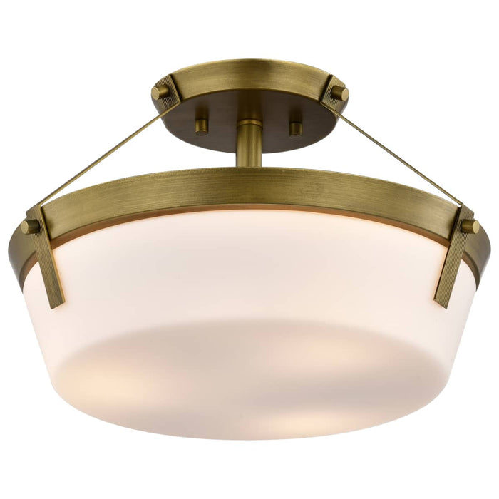 Semi Flush Mount Nuvo 60-7753 Rowen 3 Light Semi Flush - Natural Brass Finish - Etched White Glass Nuvo