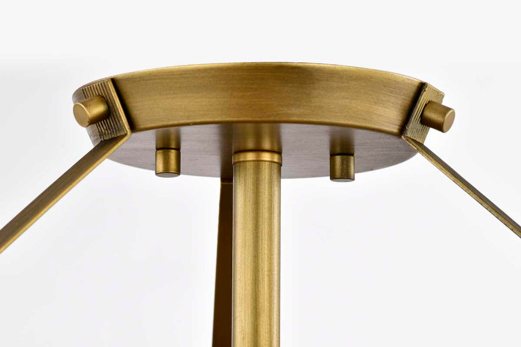 Semi Flush Mount Nuvo 60-7753 Rowen 3 Light Semi Flush - Natural Brass Finish - Etched White Glass Nuvo