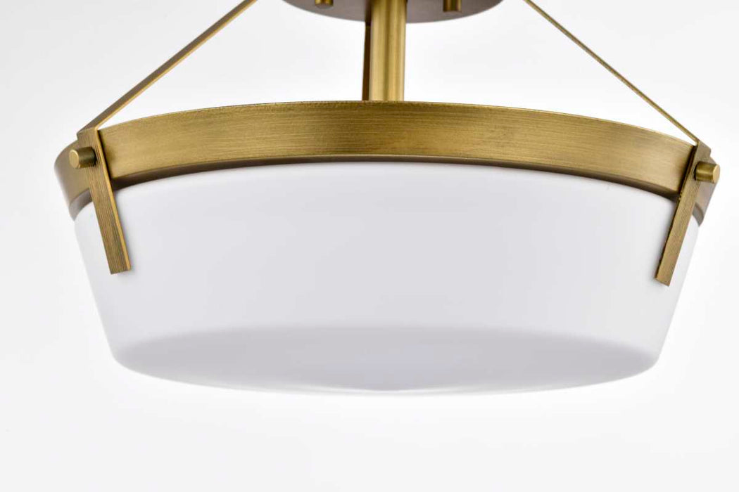 Semi Flush Mount Nuvo 60-7753 Rowen 3 Light Semi Flush - Natural Brass Finish - Etched White Glass Nuvo