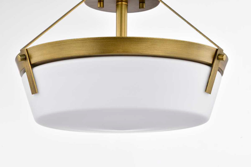 Semi Flush Mount Nuvo 60-7753 Rowen 3 Light Semi Flush - Natural Brass Finish - Etched White Glass Nuvo