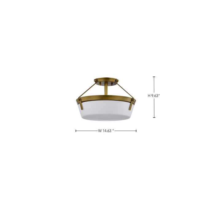 Semi Flush Mount Nuvo 60-7753 Rowen 3 Light Semi Flush - Natural Brass Finish - Etched White Glass Nuvo