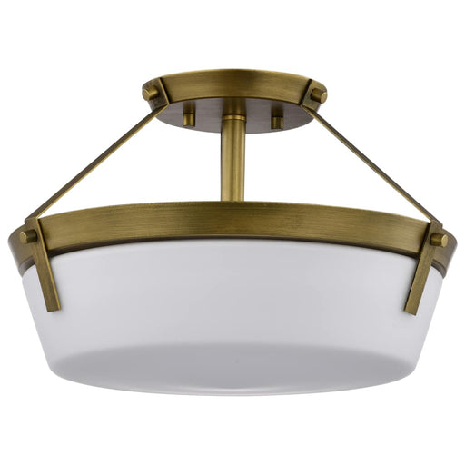 Semi Flush Mount Nuvo 60-7753 Rowen 3 Light Semi Flush - Natural Brass Finish - Etched White Glass Nuvo