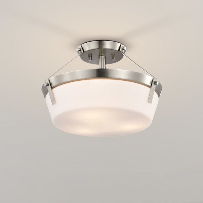 Semi Flush Mount Nuvo 60-7762 Rowen 4 Light Semi Flush - Brushed Nickel Finish - Etched White Glass Nuvo