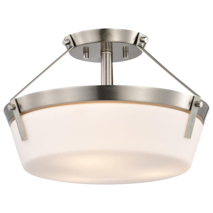 Semi Flush Mount Nuvo 60-7763 Rowen 3 Light Semi Flush - Brushed Nickel Finish - Etched White Glass Nuvo