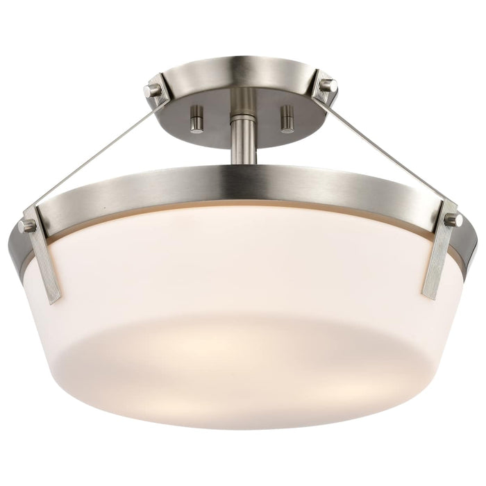 Semi Flush Mount Nuvo 60-7763 Rowen 3 Light Semi Flush - Brushed Nickel Finish - Etched White Glass Nuvo