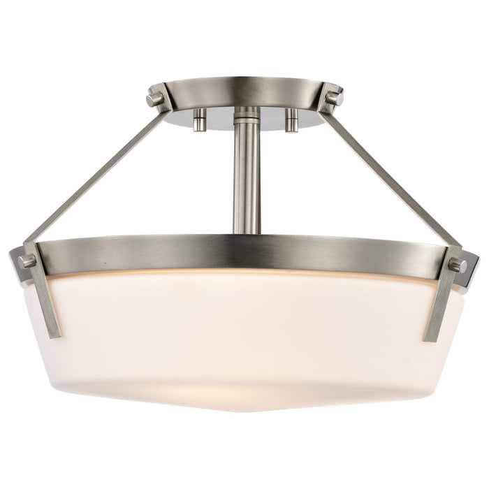 Semi Flush Mount Nuvo 60-7763 Rowen 3 Light Semi Flush - Brushed Nickel Finish - Etched White Glass Nuvo