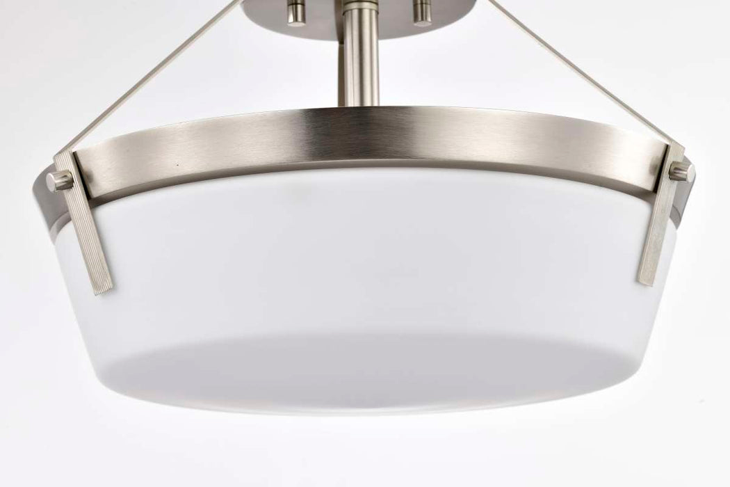 Semi Flush Mount Nuvo 60-7763 Rowen 3 Light Semi Flush - Brushed Nickel Finish - Etched White Glass Nuvo
