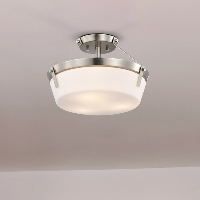 Semi Flush Mount Nuvo 60-7763 Rowen 3 Light Semi Flush - Brushed Nickel Finish - Etched White Glass Nuvo