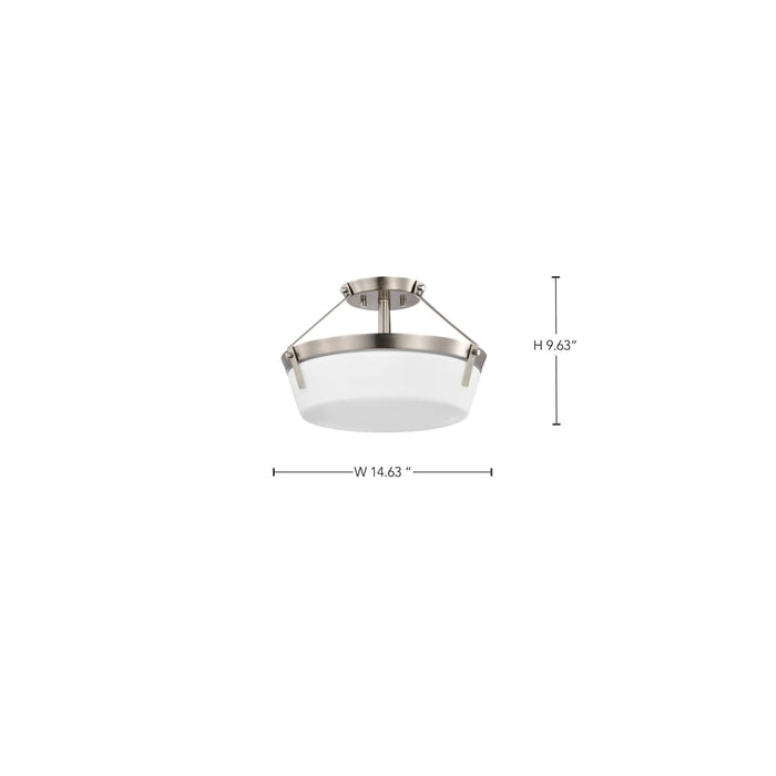 Semi Flush Mount Nuvo 60-7763 Rowen 3 Light Semi Flush - Brushed Nickel Finish - Etched White Glass Nuvo