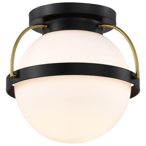 Flush Mount Nuvo 60-7770 Lakeshore 1 Light Small Flush - Matte Black & Natural Brass Finish - White Opal Glass Nuvo