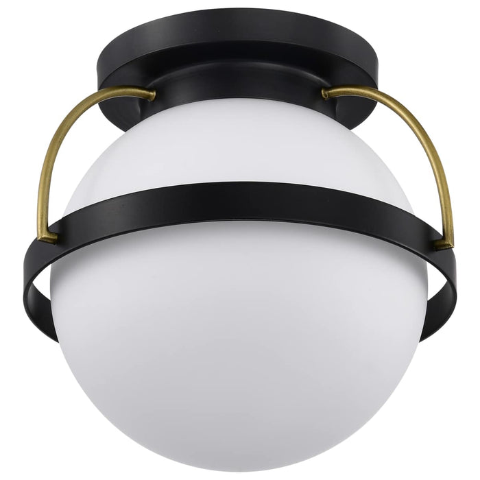 Flush Mount Nuvo 60-7770 Lakeshore 1 Light Small Flush - Matte Black & Natural Brass Finish - White Opal Glass Nuvo