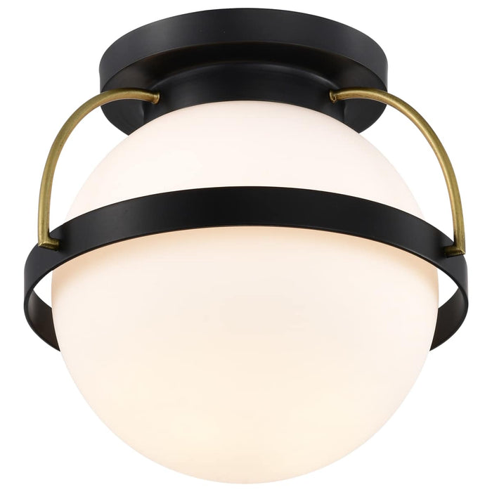 Flush Mount Nuvo 60-7770 Lakeshore 1 Light Small Flush - Matte Black & Natural Brass Finish - White Opal Glass Nuvo