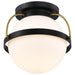 Flush Mount Nuvo 60-7770 Lakeshore 1 Light Small Flush - Matte Black & Natural Brass Finish - White Opal Glass Nuvo