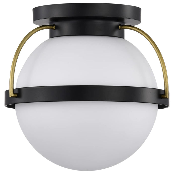 Flush Mount Nuvo 60-7770 Lakeshore 1 Light Small Flush - Matte Black & Natural Brass Finish - White Opal Glass Nuvo