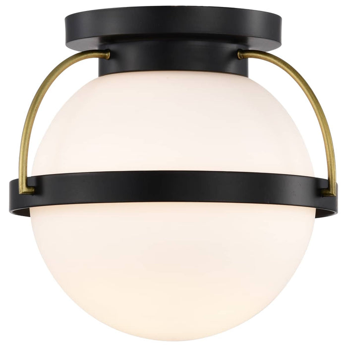 Flush Mount Nuvo 60-7770 Lakeshore 1 Light Small Flush - Matte Black & Natural Brass Finish - White Opal Glass Nuvo