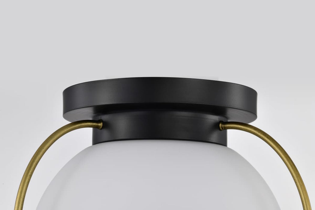 Flush Mount Nuvo 60-7770 Lakeshore 1 Light Small Flush - Matte Black & Natural Brass Finish - White Opal Glass Nuvo