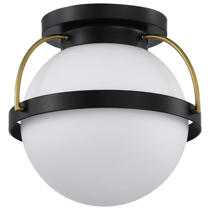Flush Mount Nuvo 60-7770 Lakeshore 1 Light Small Flush - Matte Black & Natural Brass Finish - White Opal Glass Nuvo