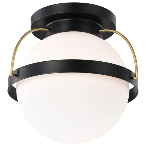 Flush Mount Nuvo 60-7771 Lakeshore 1 Light Medium Flush - Matte Black & Natural Brass Finish - White Opal Glass Nuvo
