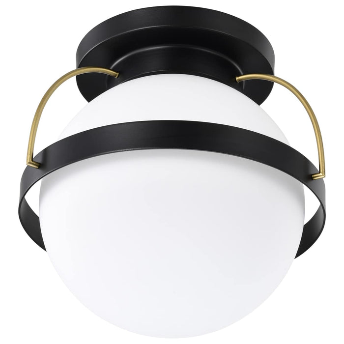 Flush Mount Nuvo 60-7771 Lakeshore 1 Light Medium Flush - Matte Black & Natural Brass Finish - White Opal Glass Nuvo