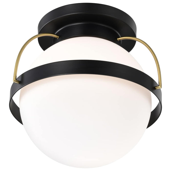 Flush Mount Nuvo 60-7771 Lakeshore 1 Light Medium Flush - Matte Black & Natural Brass Finish - White Opal Glass Nuvo