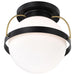 Flush Mount Nuvo 60-7771 Lakeshore 1 Light Medium Flush - Matte Black & Natural Brass Finish - White Opal Glass Nuvo