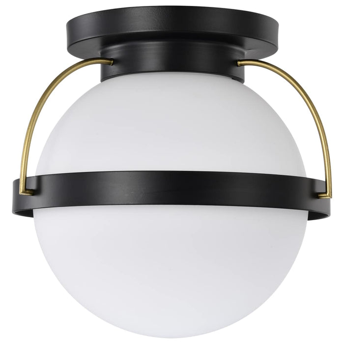 Flush Mount Nuvo 60-7771 Lakeshore 1 Light Medium Flush - Matte Black & Natural Brass Finish - White Opal Glass Nuvo