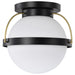 Flush Mount Nuvo 60-7771 Lakeshore 1 Light Medium Flush - Matte Black & Natural Brass Finish - White Opal Glass Nuvo